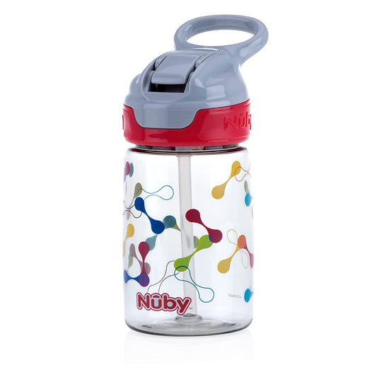 Nuby Push Button Flip-it Soft Spout Tritan Water Bottle, Blue Sharks, 18 Oz  