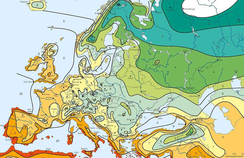 winterhardheid zones in Europa