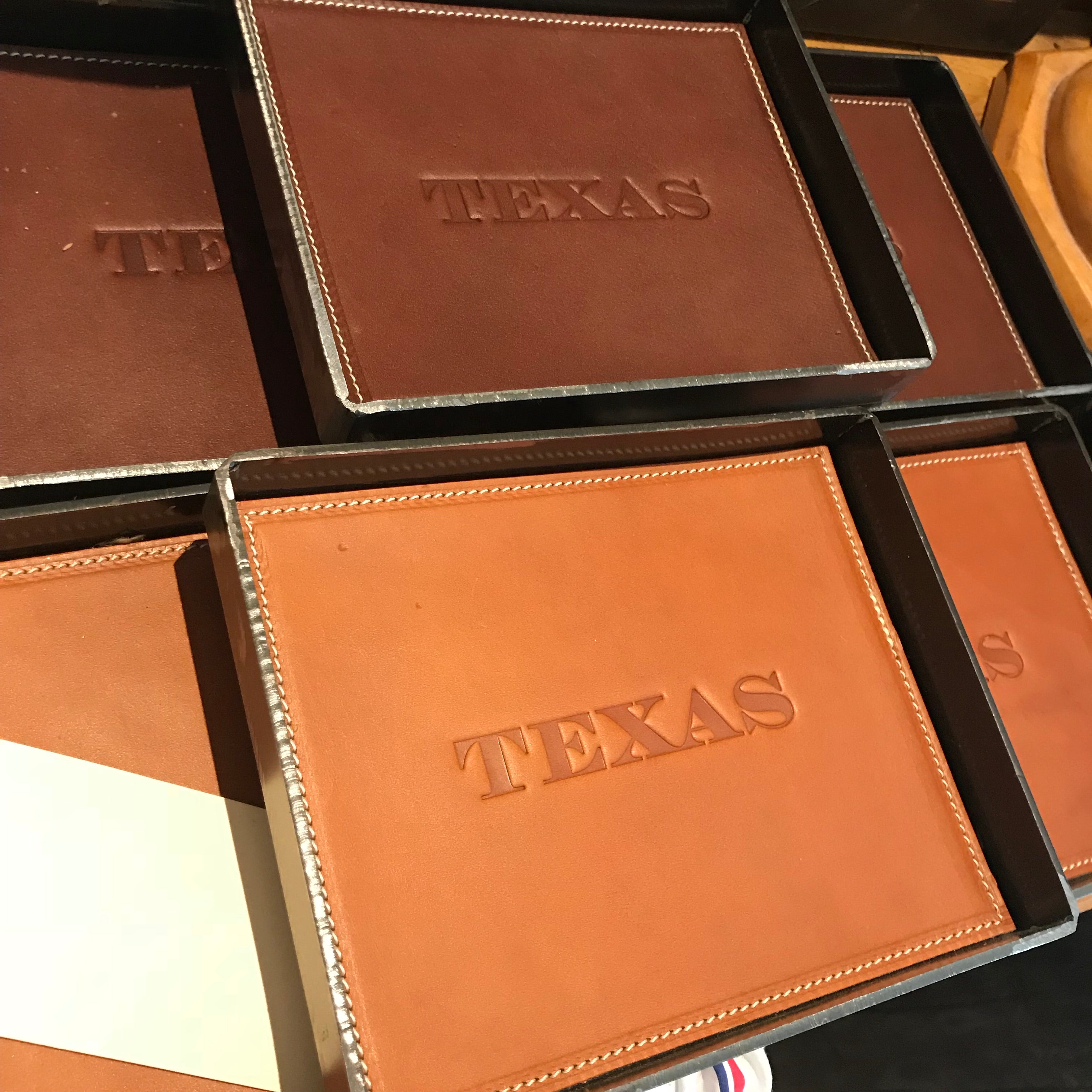 Texas Steel and Leather Valet Tray   Tan