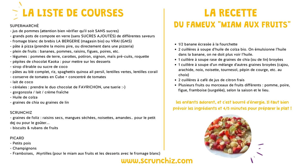 liste de course et recette