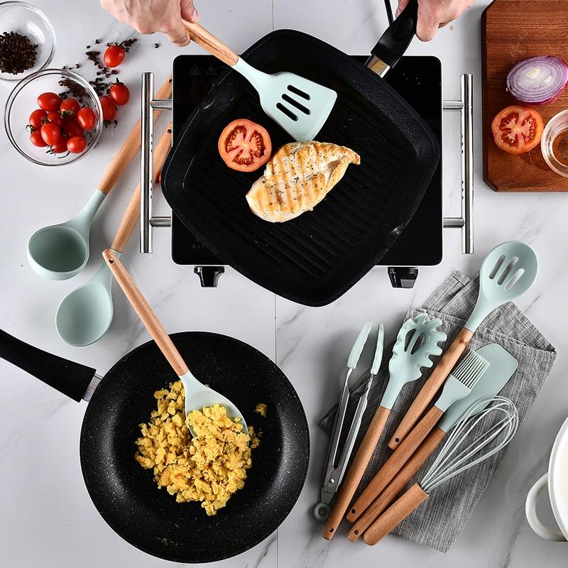 KEMORELA 9pcs Silicone Cooking Utensil Set Non-stick Heat