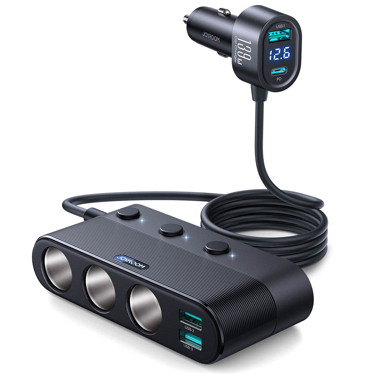 Chargeur Voiture USB Multi Port Joyroom JR-CL06 154W - PD, QC3.0 - Noir