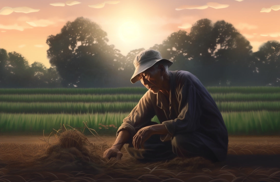 elder japanese man sowing seeds