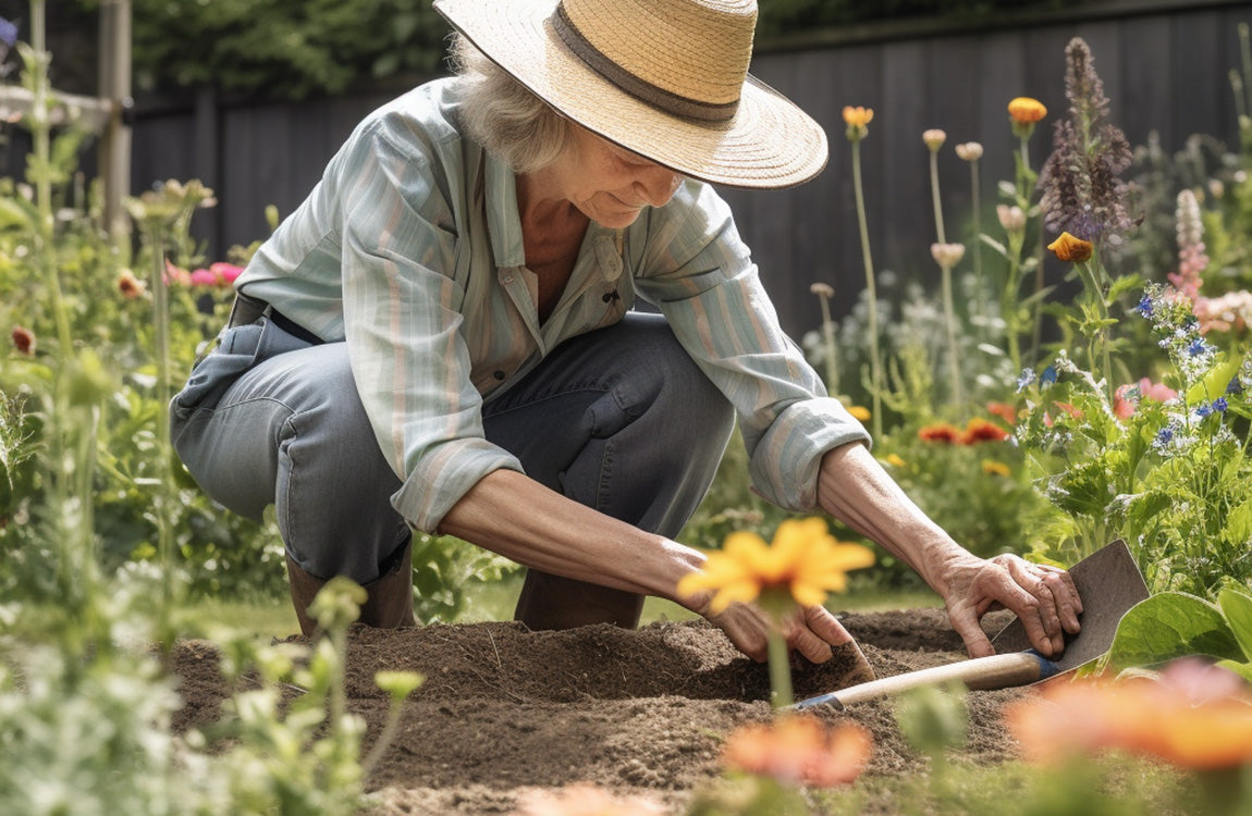 woman weeding garden before planting wildflowers