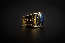 Load image into Gallery viewer, Beautiful Bronze, Brass, And Rose Cut Lapis Lazuli Ring
