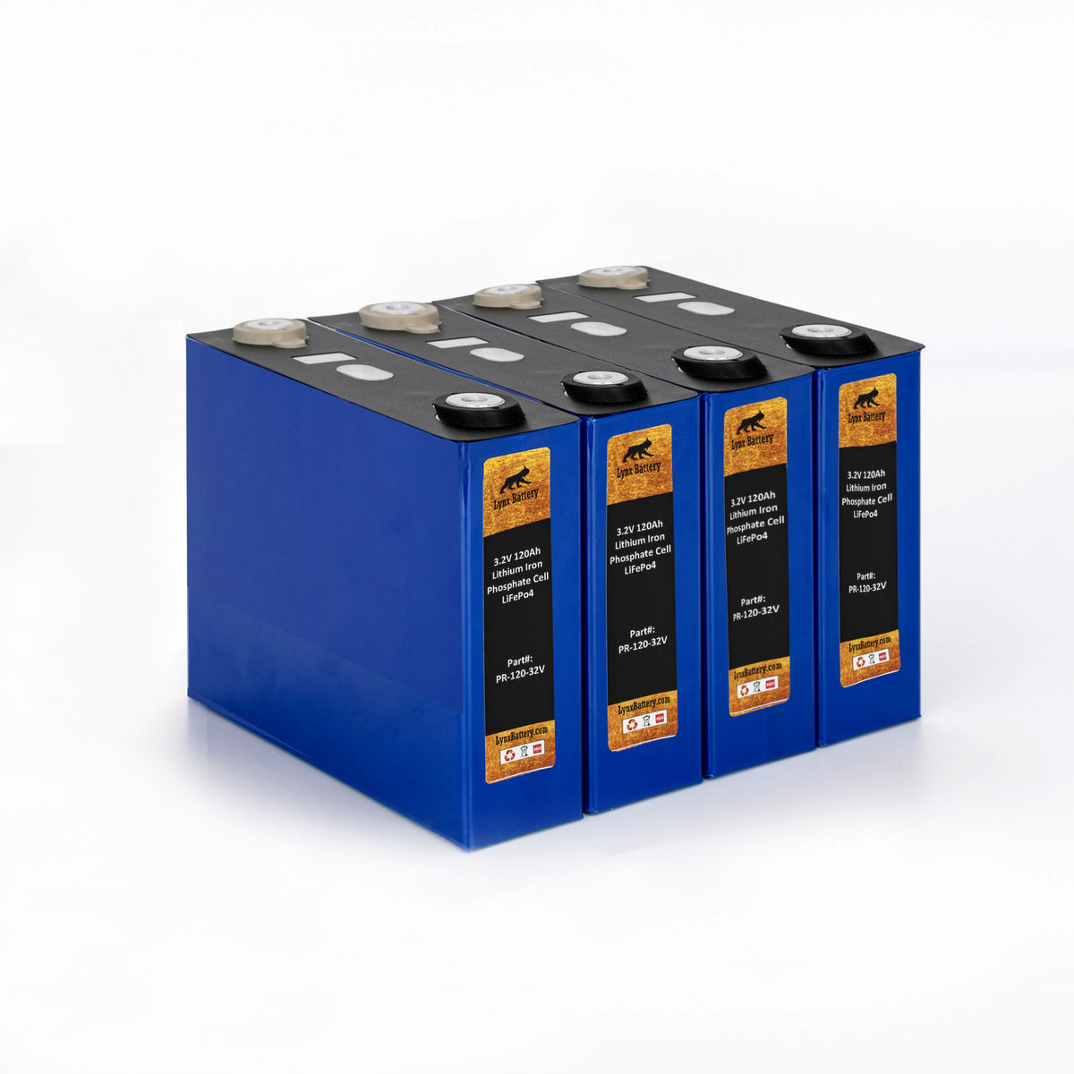 Lynx Battery 12V 100Ah Lithium Iron Phosphate LiFePO4 Prismatic Deep Cell Battery - Set of 4-3.2V Cells with 3 Bus Bars and 8 Lug Nuts - for RV, Solar, Marine & Off-Grid Applications