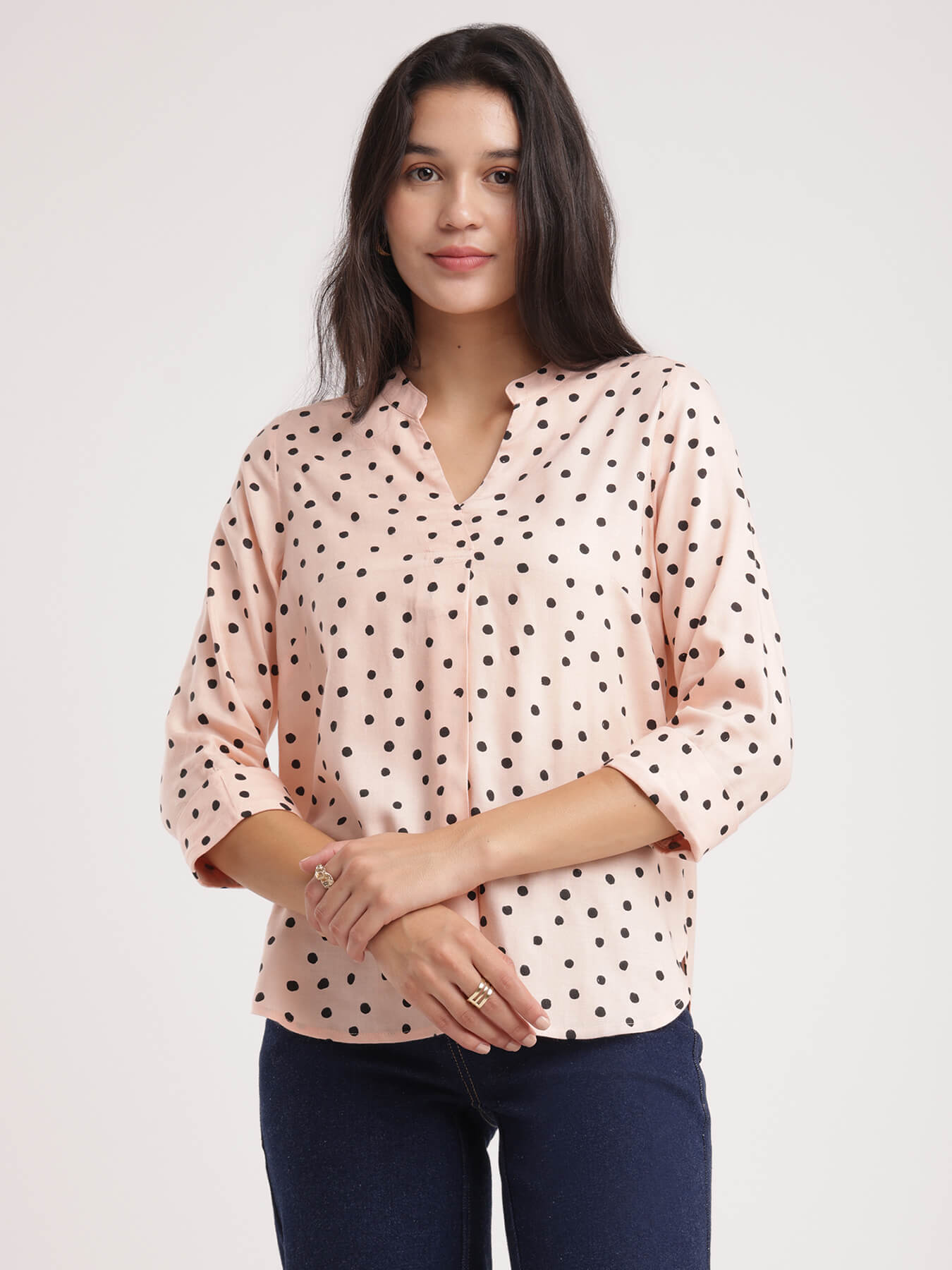 Buy Peach And Black Polka Dot Top Online | FableStreet