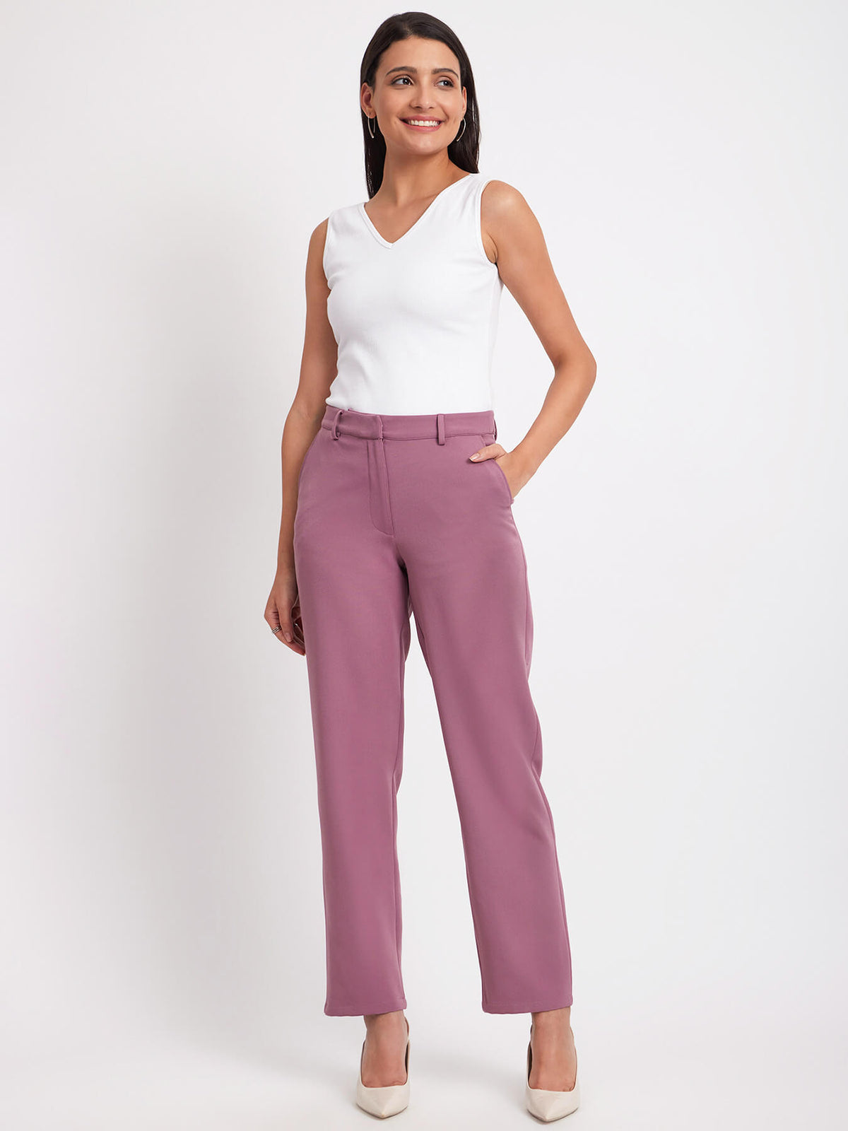 Buy Mevika Straight Fit Trouser-Pink-XL Online at Best Prices in