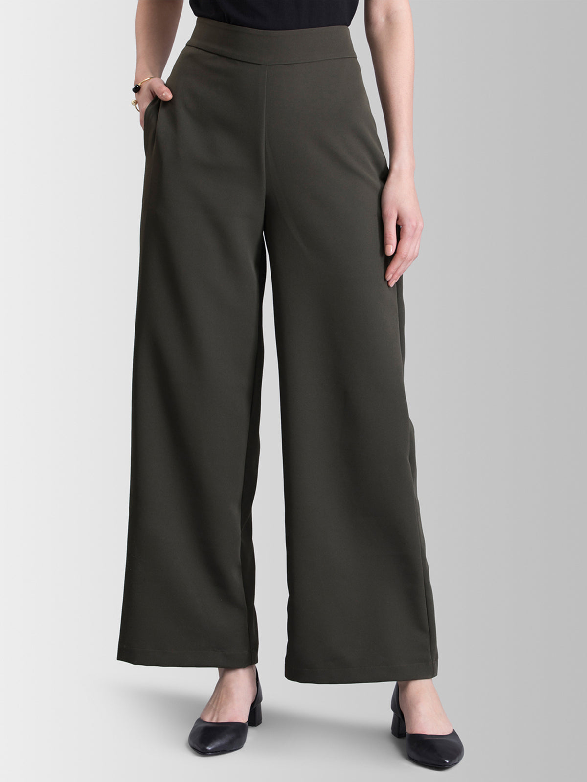 Linen Elasticated Wide Leg Trouser - Navy Blue