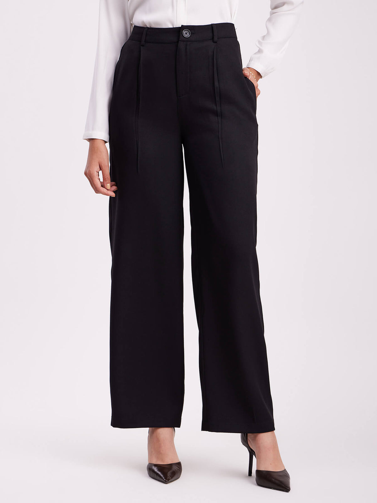 Buy Black Linen Elasticated Wide Leg Formal Trouser Online