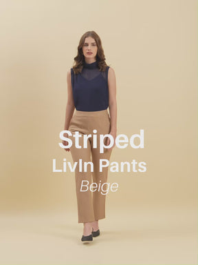 Striped LivIn Bootcut Pants - Beige