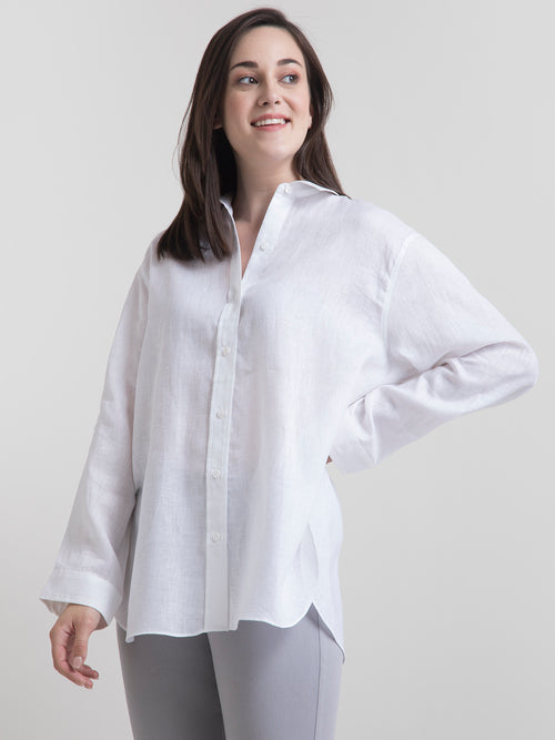 Buy White Cotton Collared Oversized Shirt Online | FableStreet