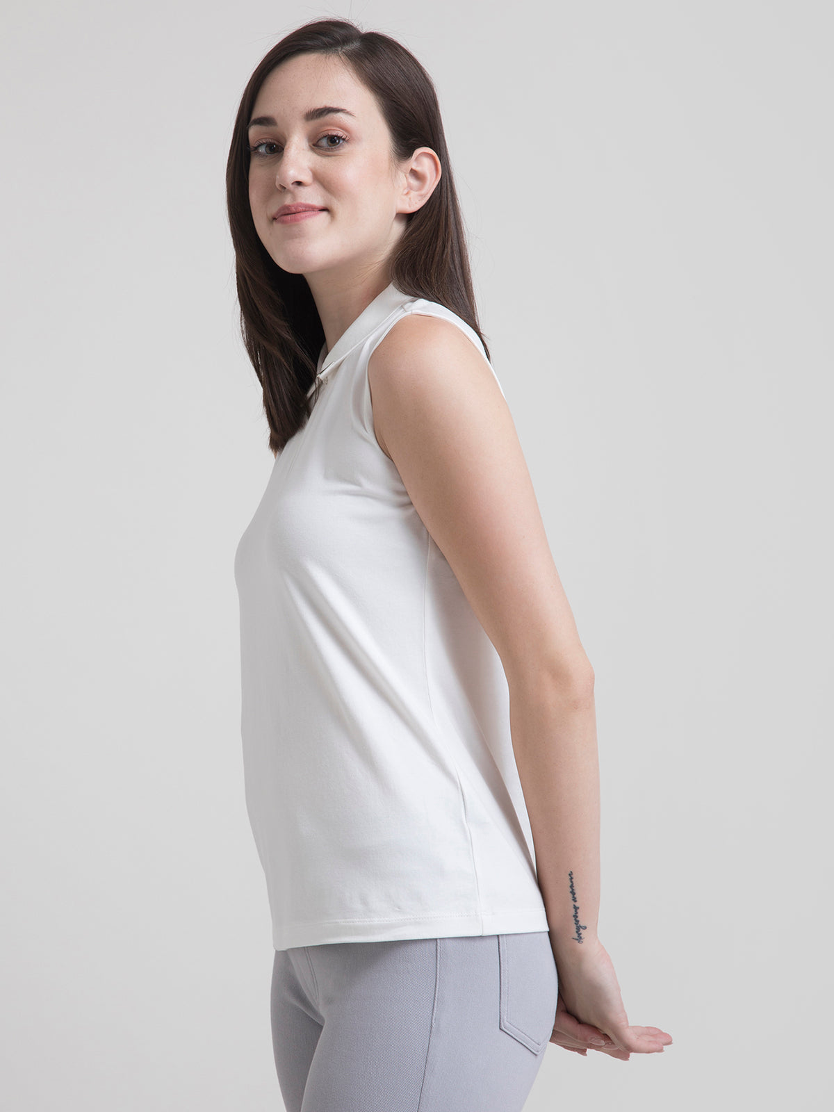 Buy Sap Green Cotton Mandarin Collar Button Detail Top Online