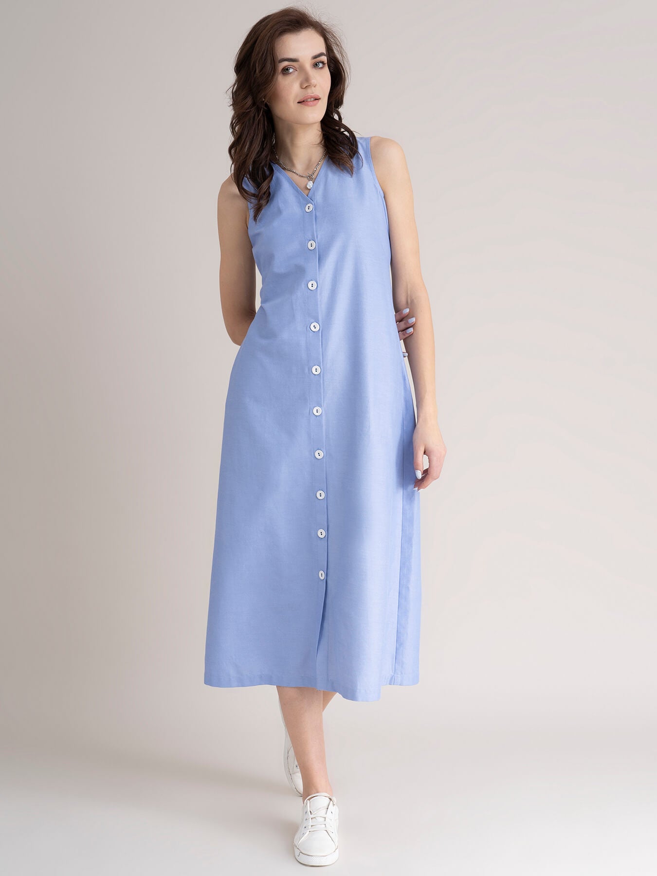 Buy Blue Cotton Button Down Dres Online | FableStreet
