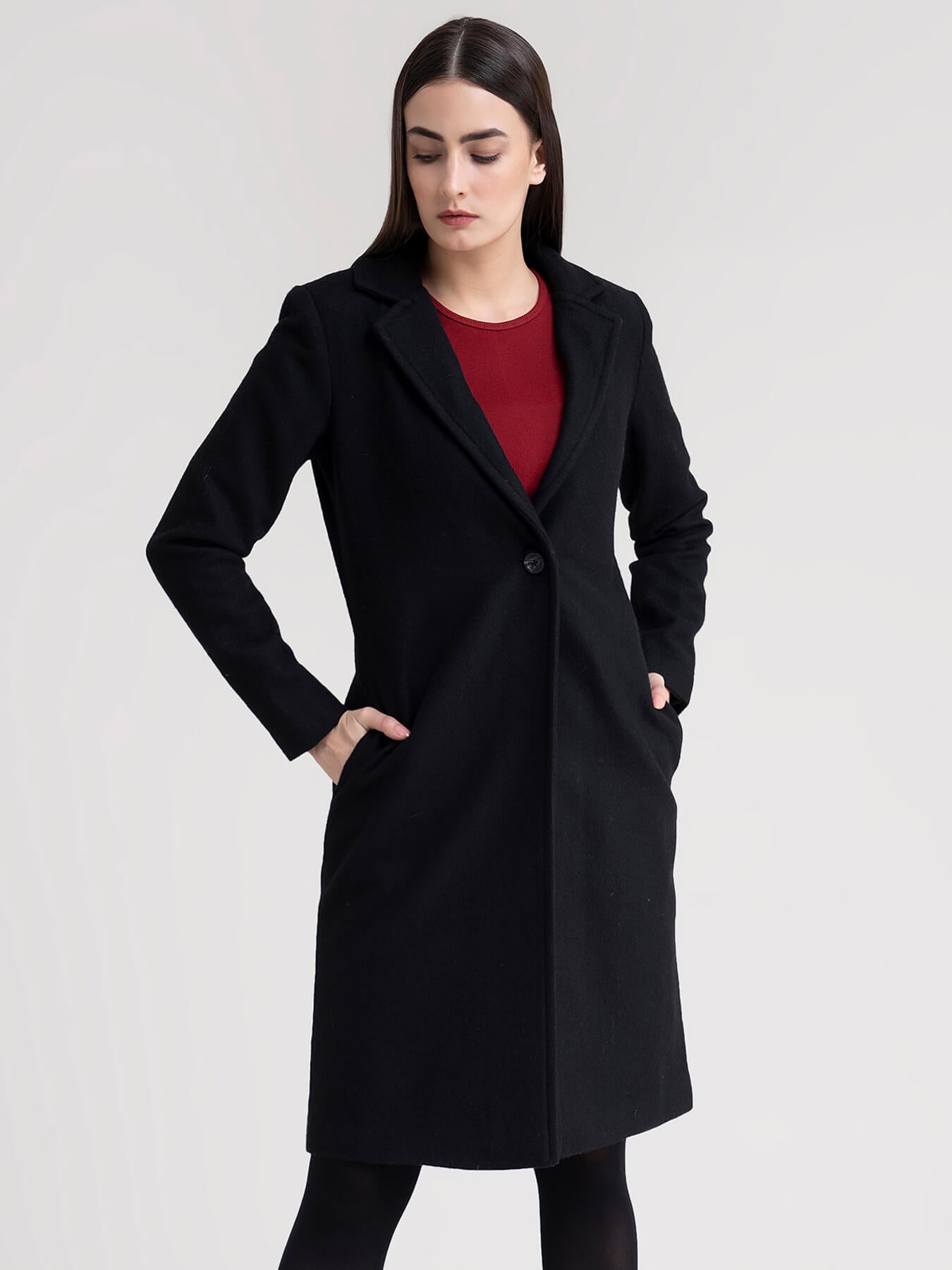 Buy Black Wool Blend Overcoat Online | FableStreet
