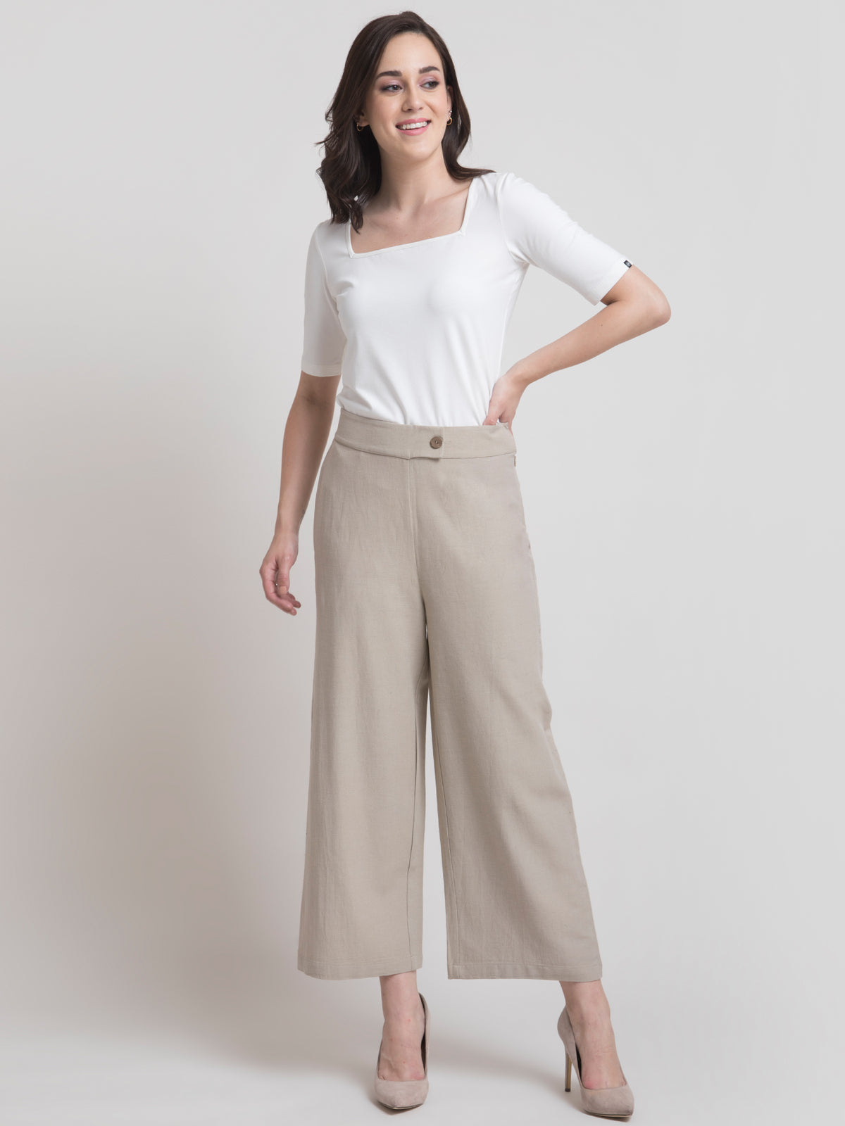 Linen Elasticated Wide Leg Trouser - Black