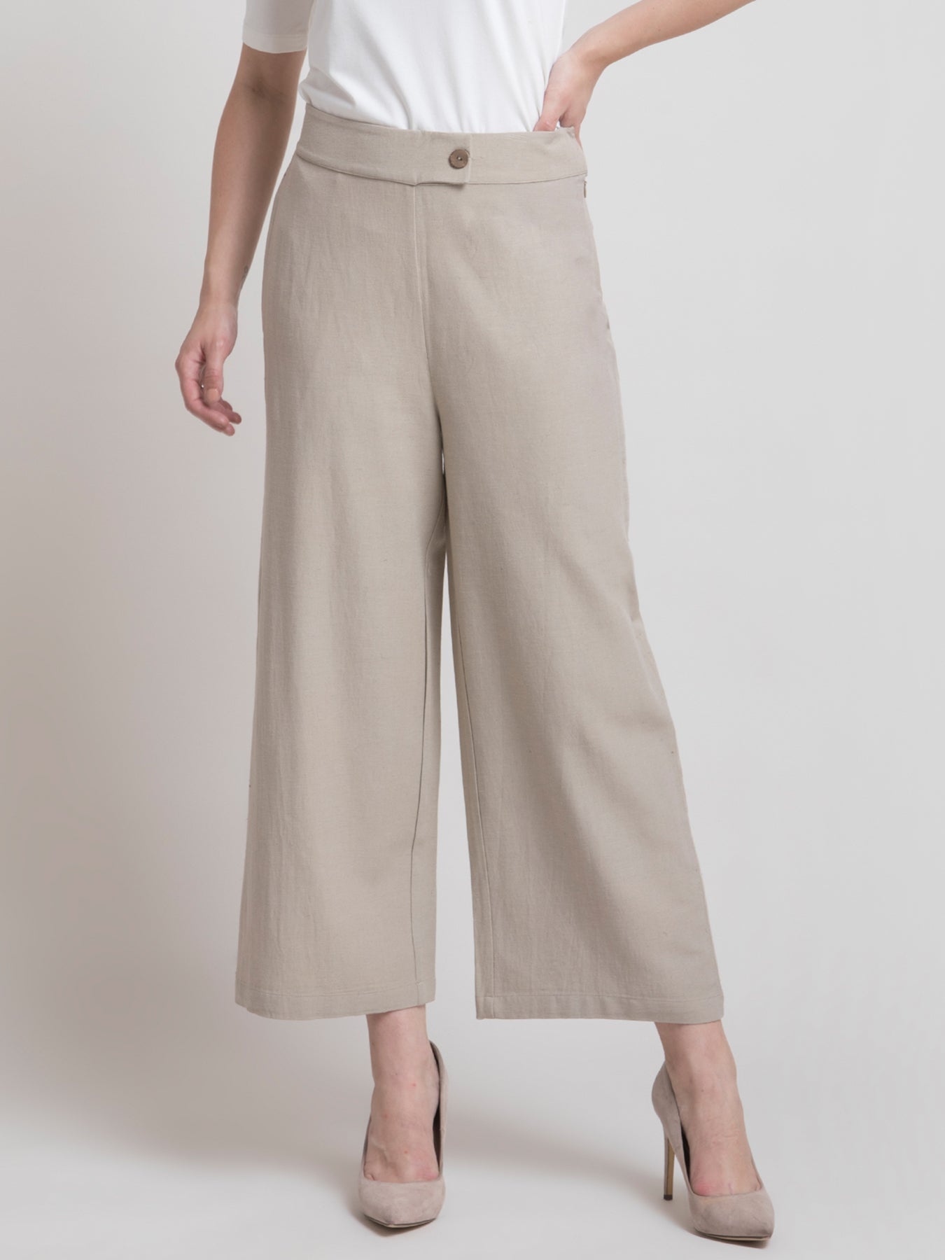 Buy Beige Linen Textured Culotte Online | FableStreet