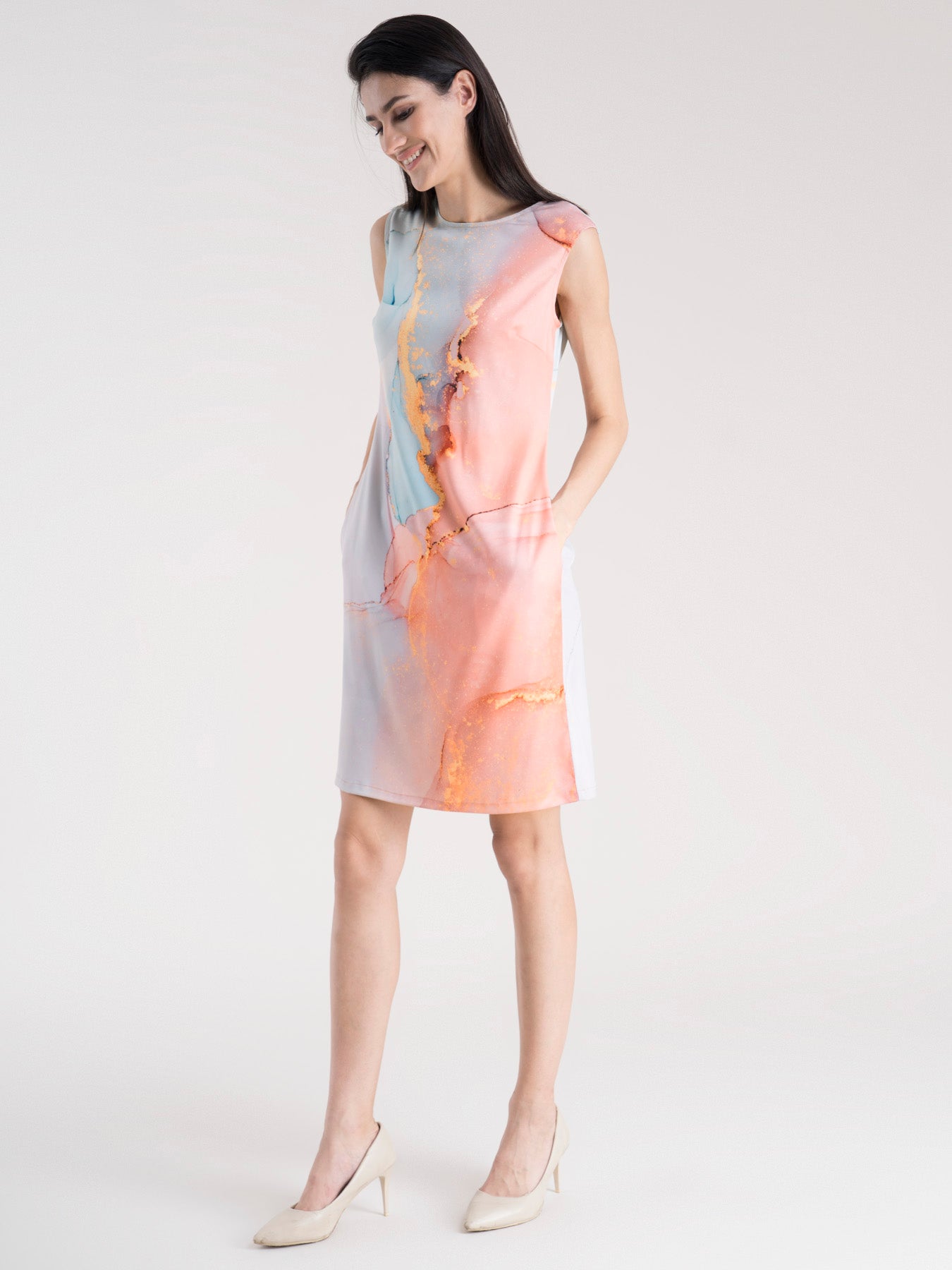 Buy Light Pink Marble Print Shift Dress Online | FableStreet