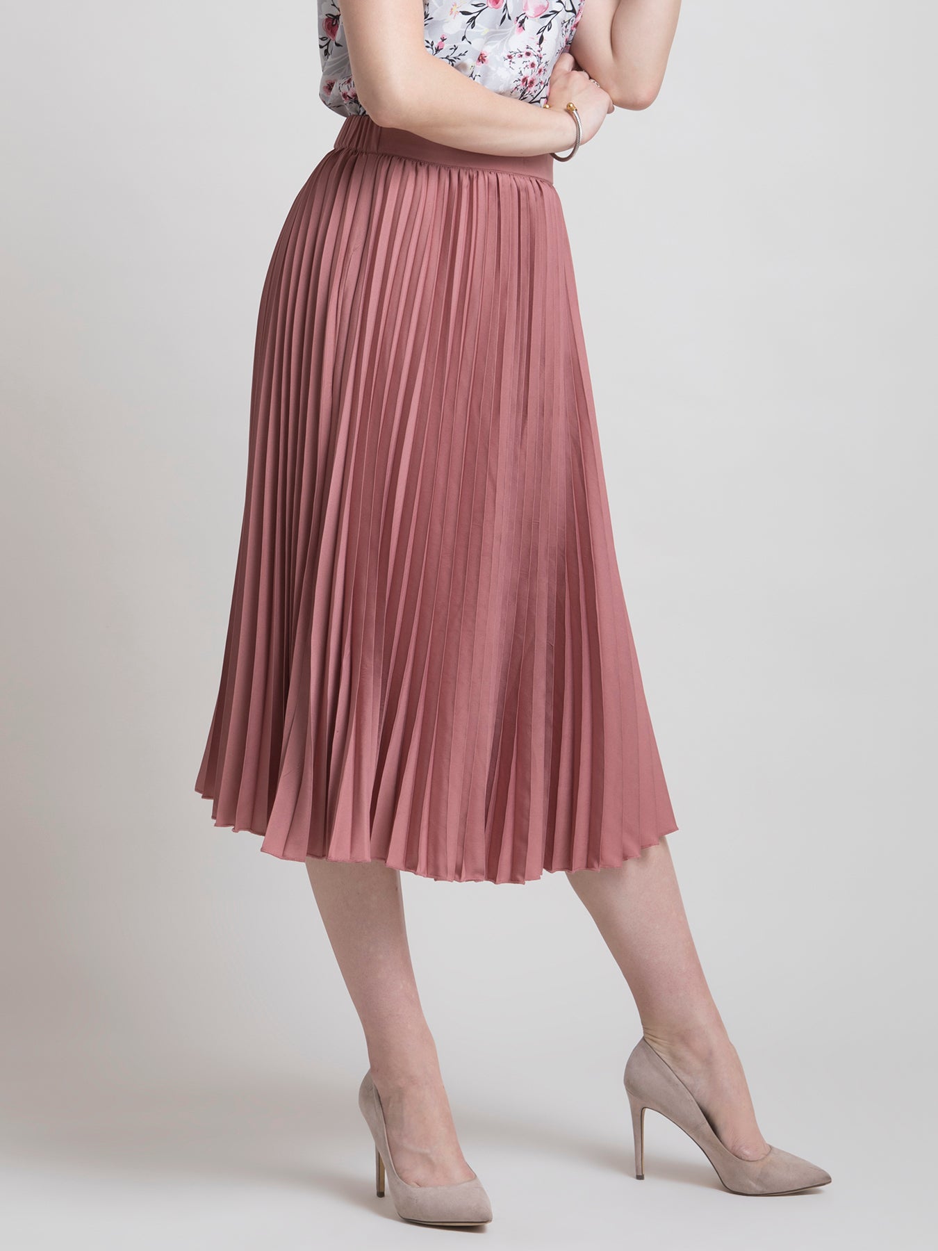 Buy Pink Pleated Flared Midi Skirt Online Fablestreet 7533