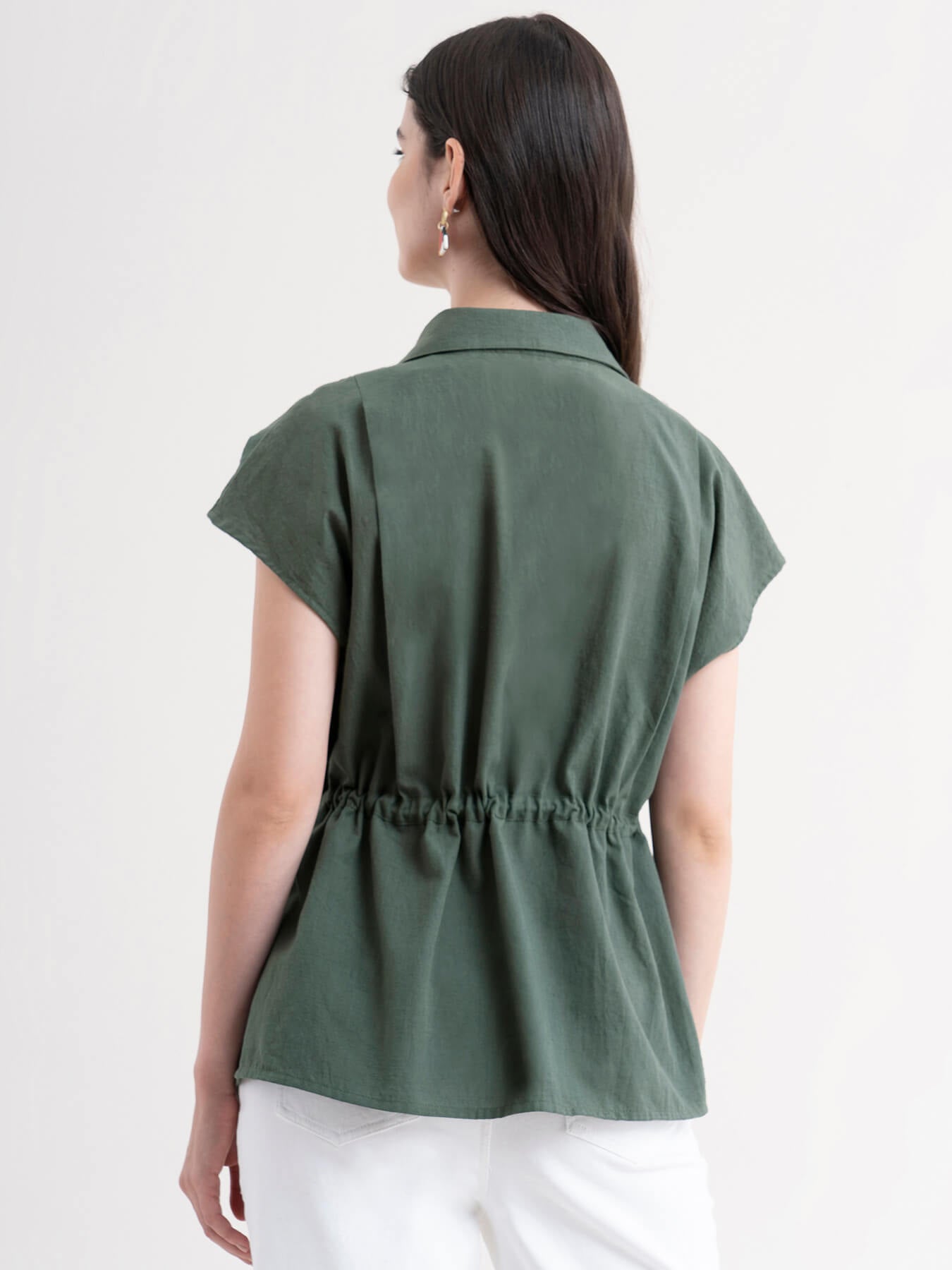 Linen Drawstring Shirt - Olive