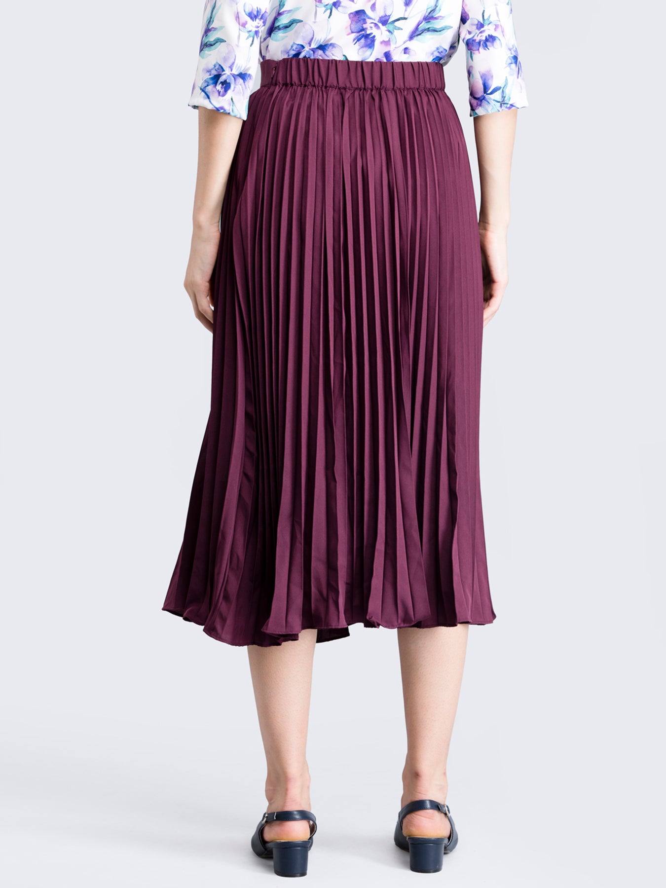 Buy Wine Pleated Flared Midi Skirt Online Fablestreet 5705