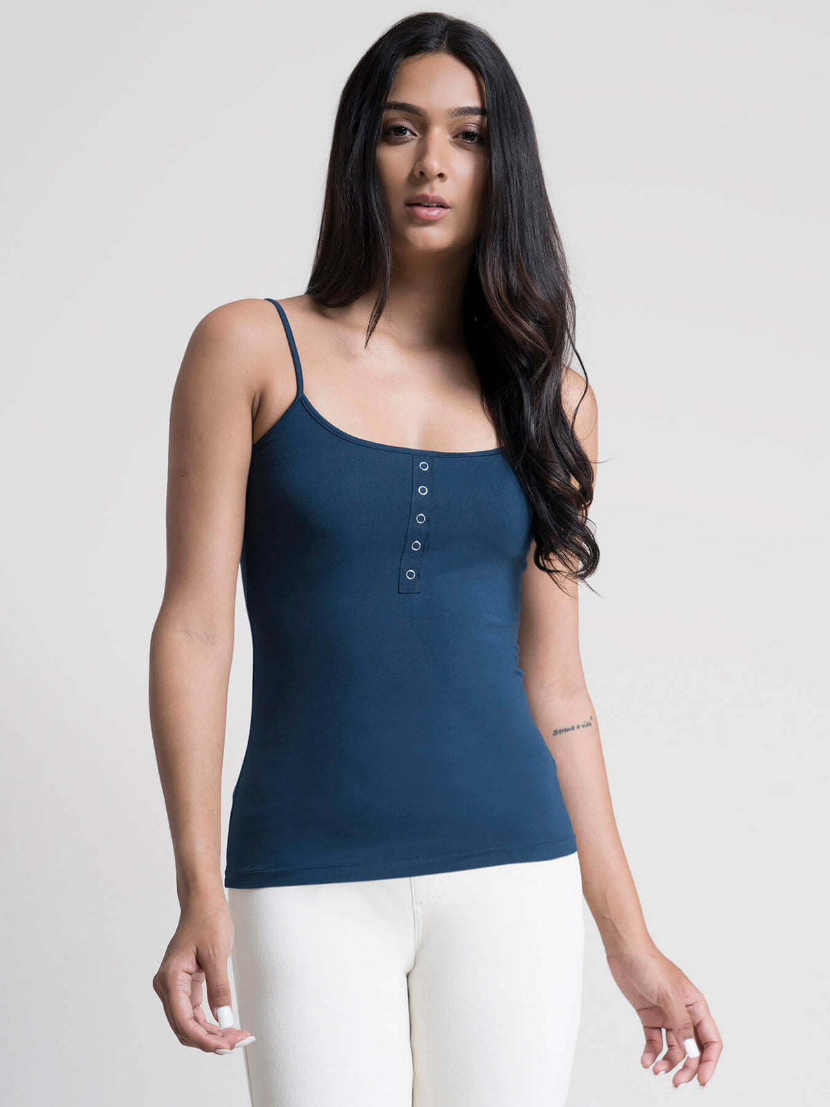 Buy Navy Blue Satin Lace Camisole Online