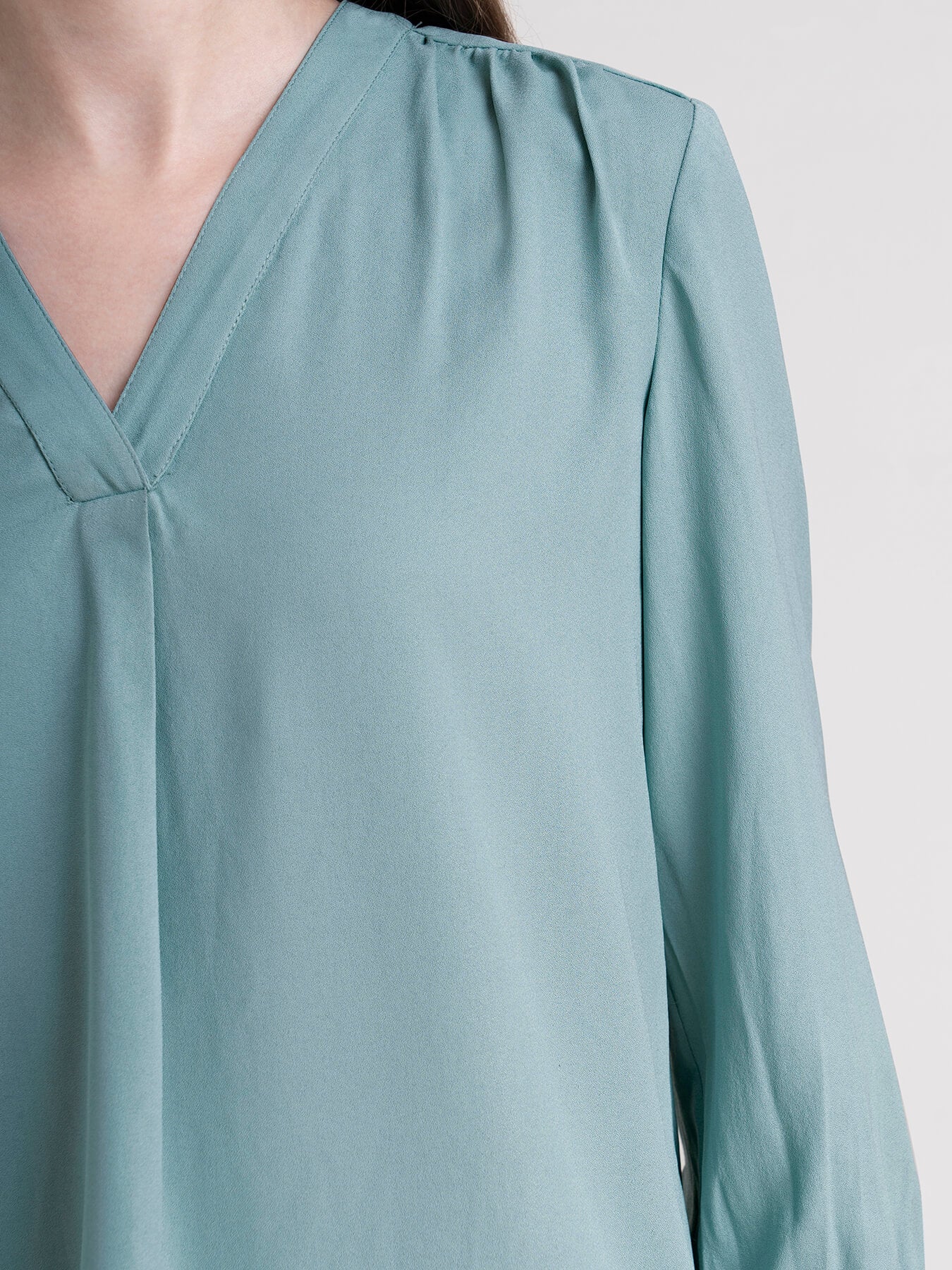 Buy Sap Green V Neck Pleat Detail Top Online | FableStreet