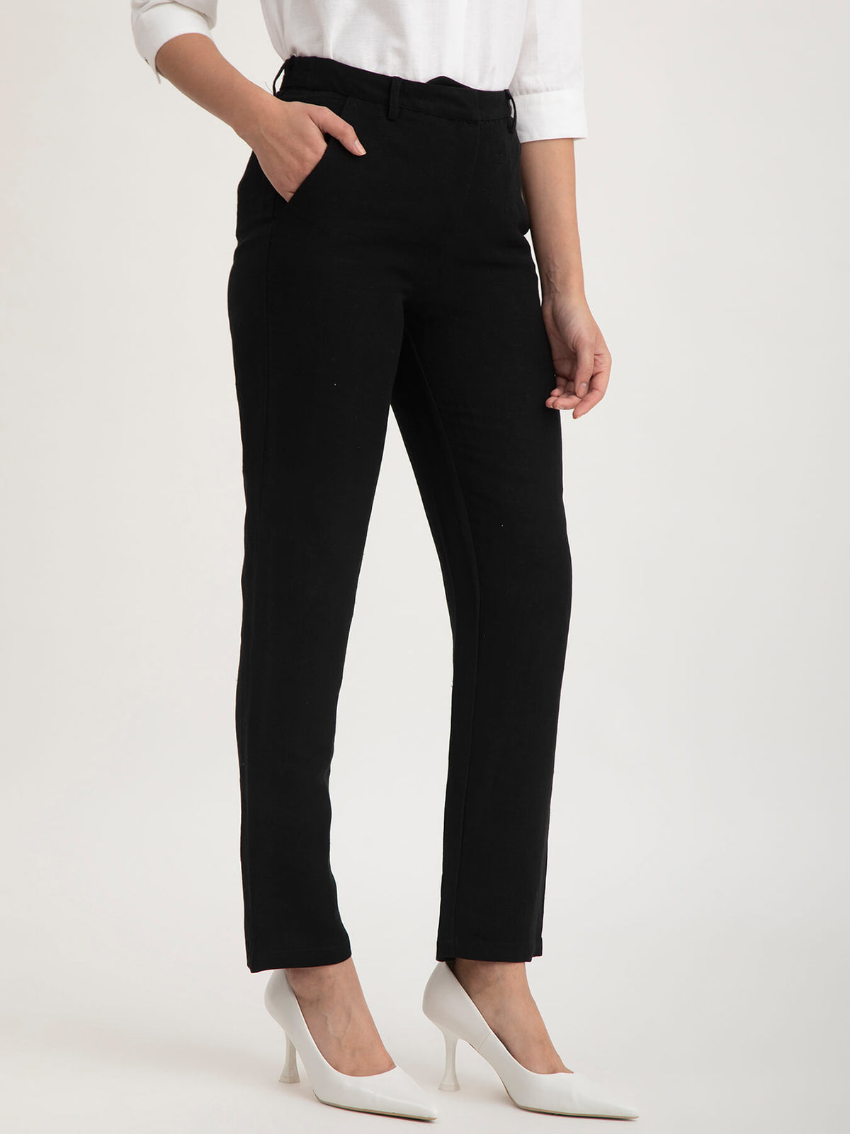 Buy Black Linen Elasticated Wide Leg Formal Trouser Online
