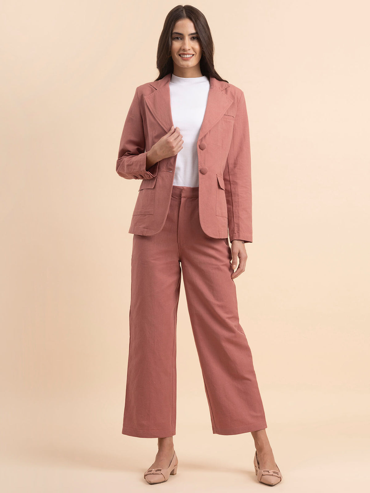 Red Formal Button Wide Leg Trousers