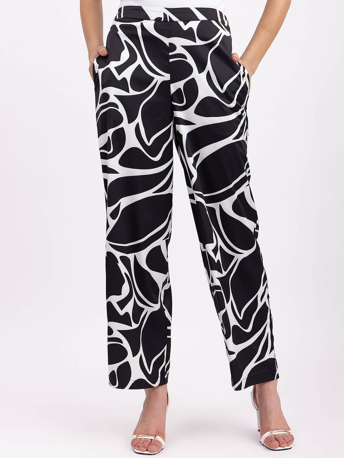 Buy MISS SMARTY BLACK AND WHITE BOOTCUT TROUSERS for Women Online in India