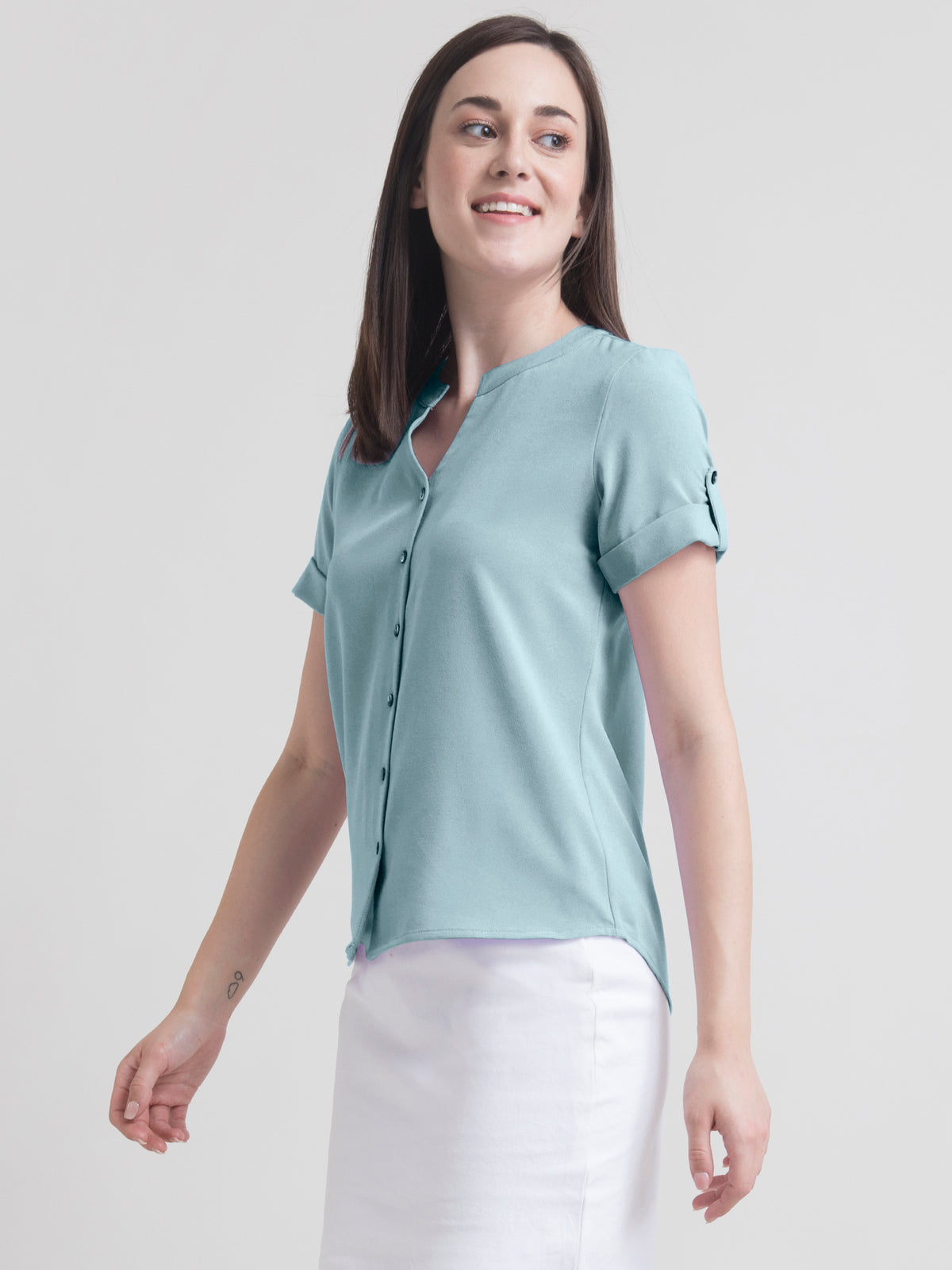 V Detail Button Neck Tops | FableStreet Buy Formal Lavender Online