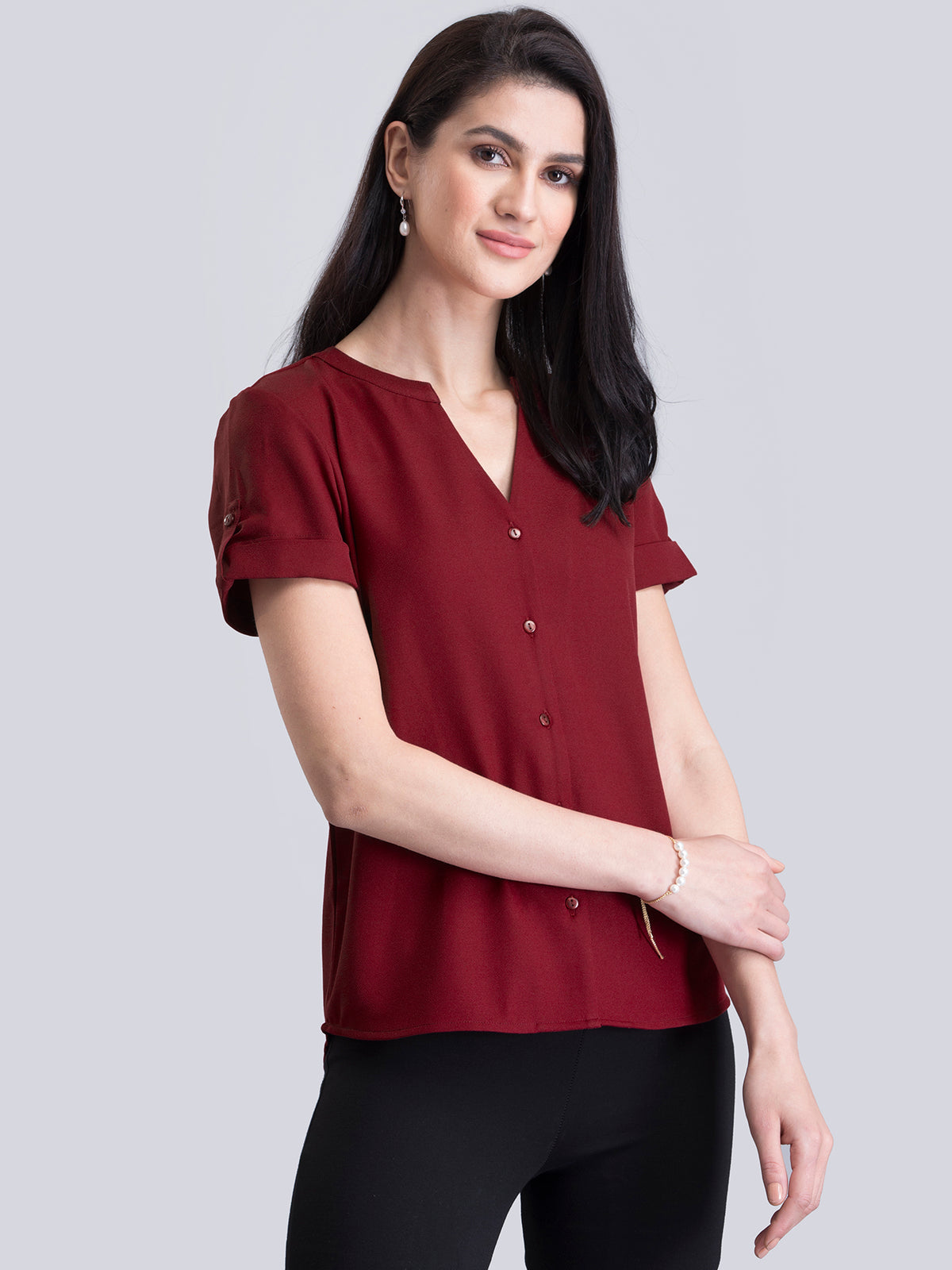 Buy Red V Neck Bell Sleeve Top Online