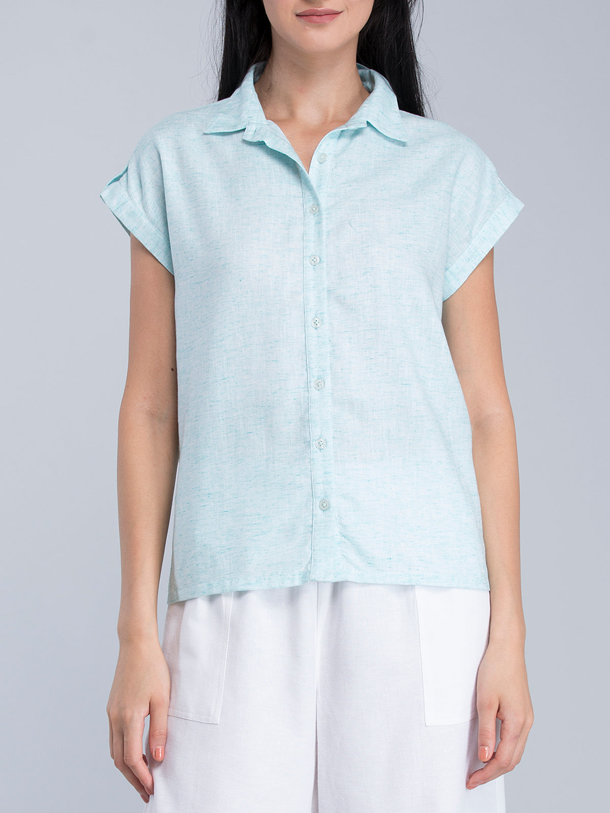 Collared Short Sleeve Shirt - Turkish Blue