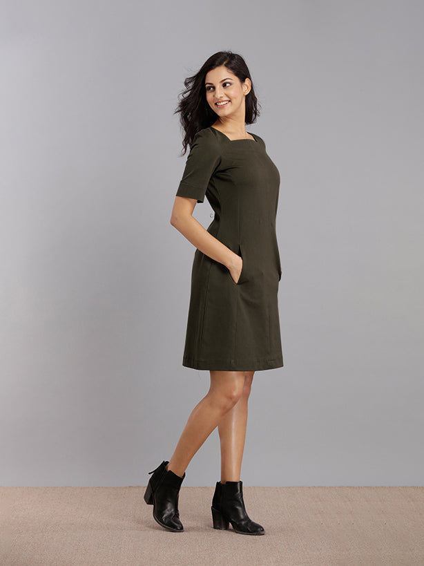 a line square neck dress