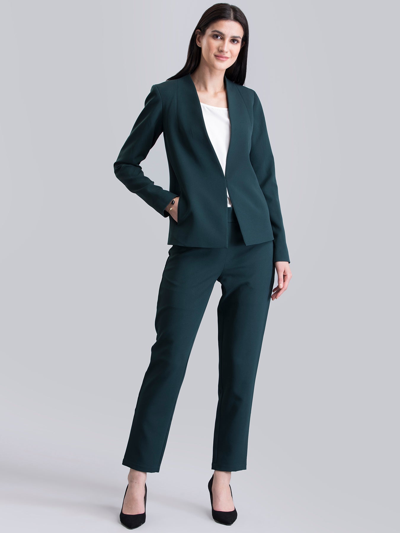 Buy Green Stylish Hook Closure Formal Jacket Online | FableStreet