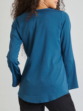 Round Neck Detailed Top - Peacock Blue