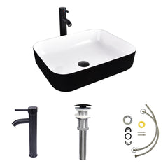 Black & White Rectangular Ceramic Vessel Sink HW1124 packages included display