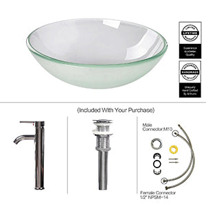 Round Sleek Frosted Glass Vessel Sink BA20103 includes extra parts