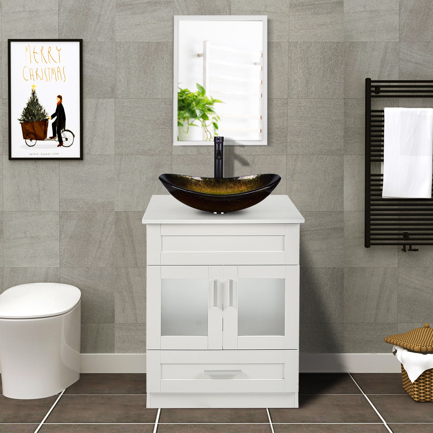 White Bathroom Vanity & Sink Sets BA1001-WH display scene