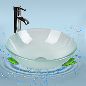 Round Sleek Frosted Glass Vessel Sink BA20103 has chic design