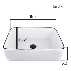 White Rectangular Ceramic Vessel Sink HW1125 size