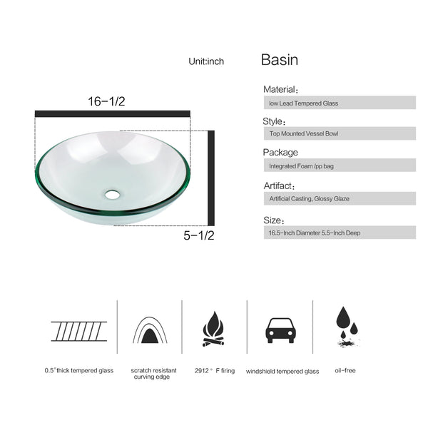 Products Clear Tempered Glass Round Vessel Sink BA20061 basin size and features