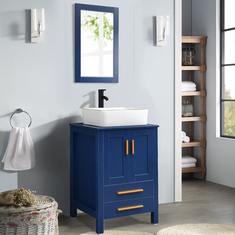 Natural Wood 24" Blue Bathroom Vanity BV1010-BU with white ceramic sink display scene