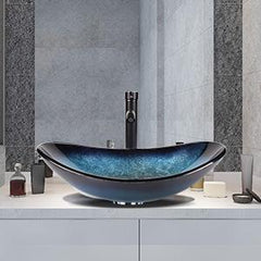 Stylish Oval Glass Basin Ocean-Blue