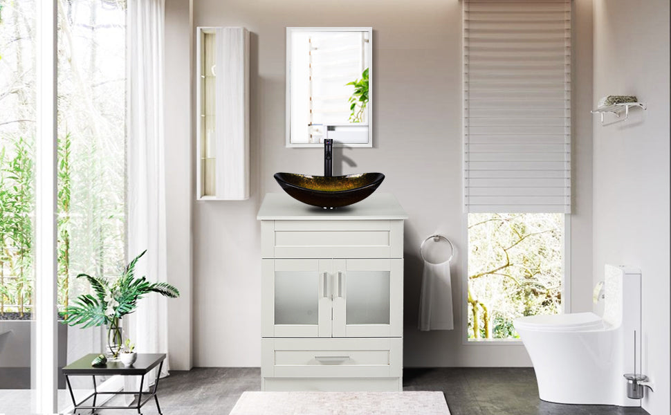 Elecwish White Bathroom Vanity & Sink Sets BA1001-WH display scene