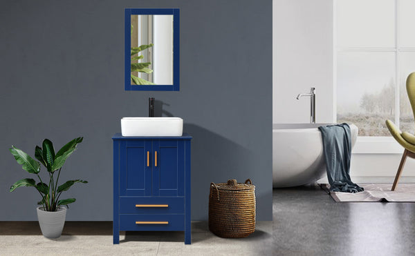 Natural Wood 24" Blue Bathroom Vanity BV1010-BU display scene