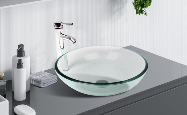 Clear Tempered  Glass Round Vessel Sink BA20061 is perfect for your bathroom