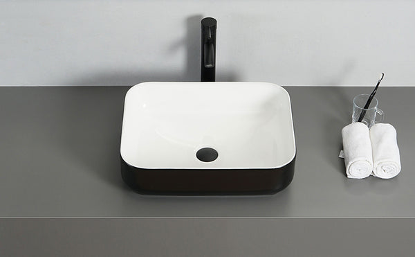 Black & White Rectangular Ceramic Vessel Sink HW1124 idisplay scene