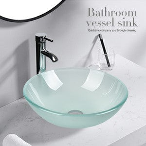 Round Sleek Frosted Glass Vessel Sink BA20103 Crafted of superior tempered glass, not easy to scratch.
