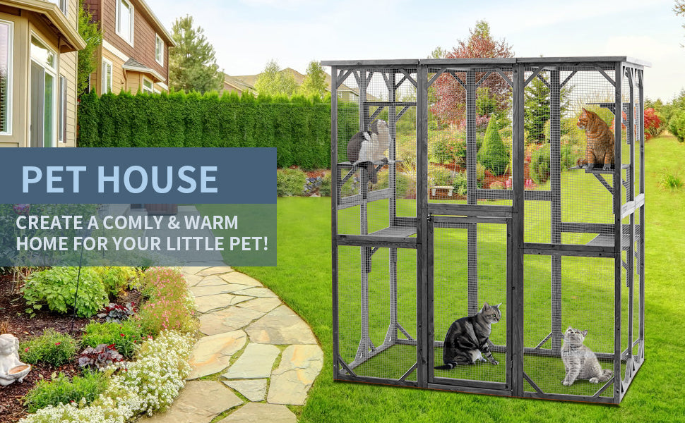 Cat House Catio Enclosure with Wire Mesh PE1001GY for cats